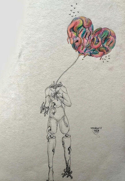 Necrosis (Pen and Colored Pencils on Sketch Paper)